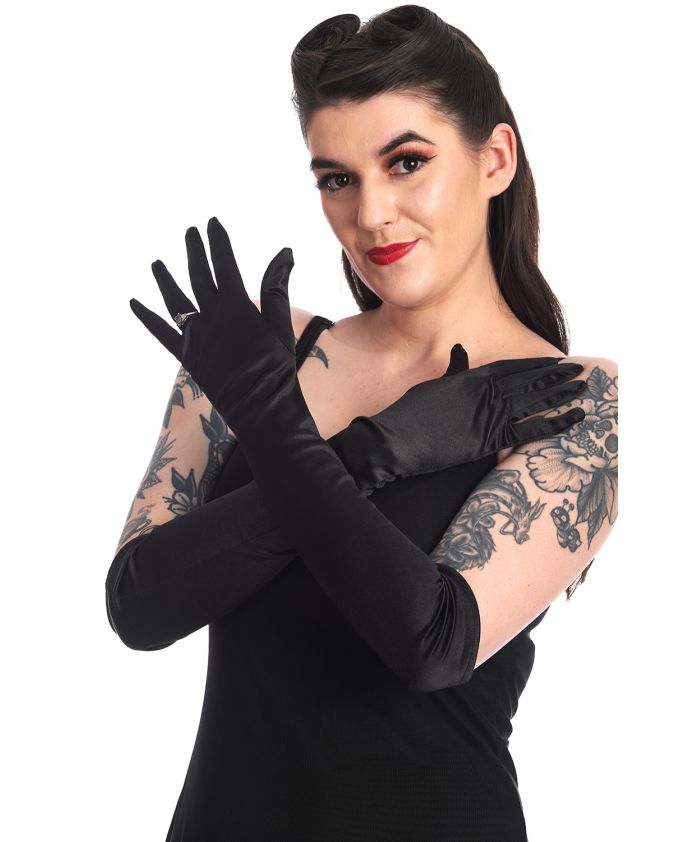 Long black satin gloves fancy dress hotsell