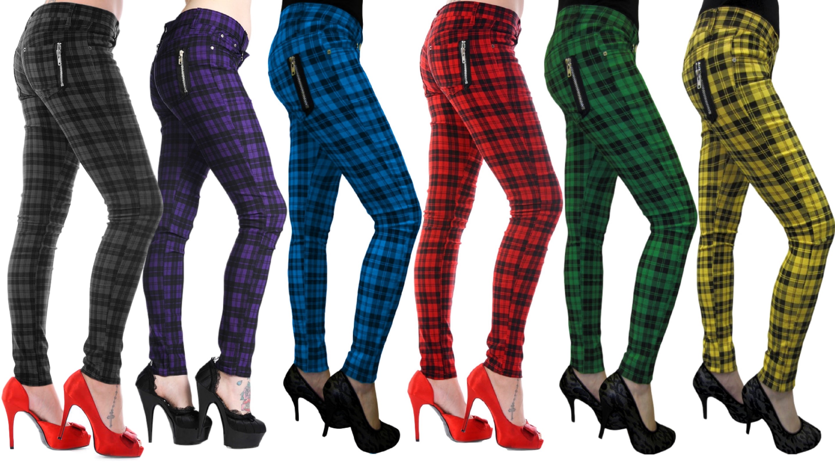 New Women's Banned Plaid Check Tartan Emo Punk Skinny Pants Trousers S...