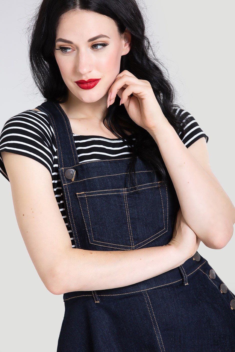 Hell Bunny Dakota Pinafore Dress Denim Rockabilly Pin Up
