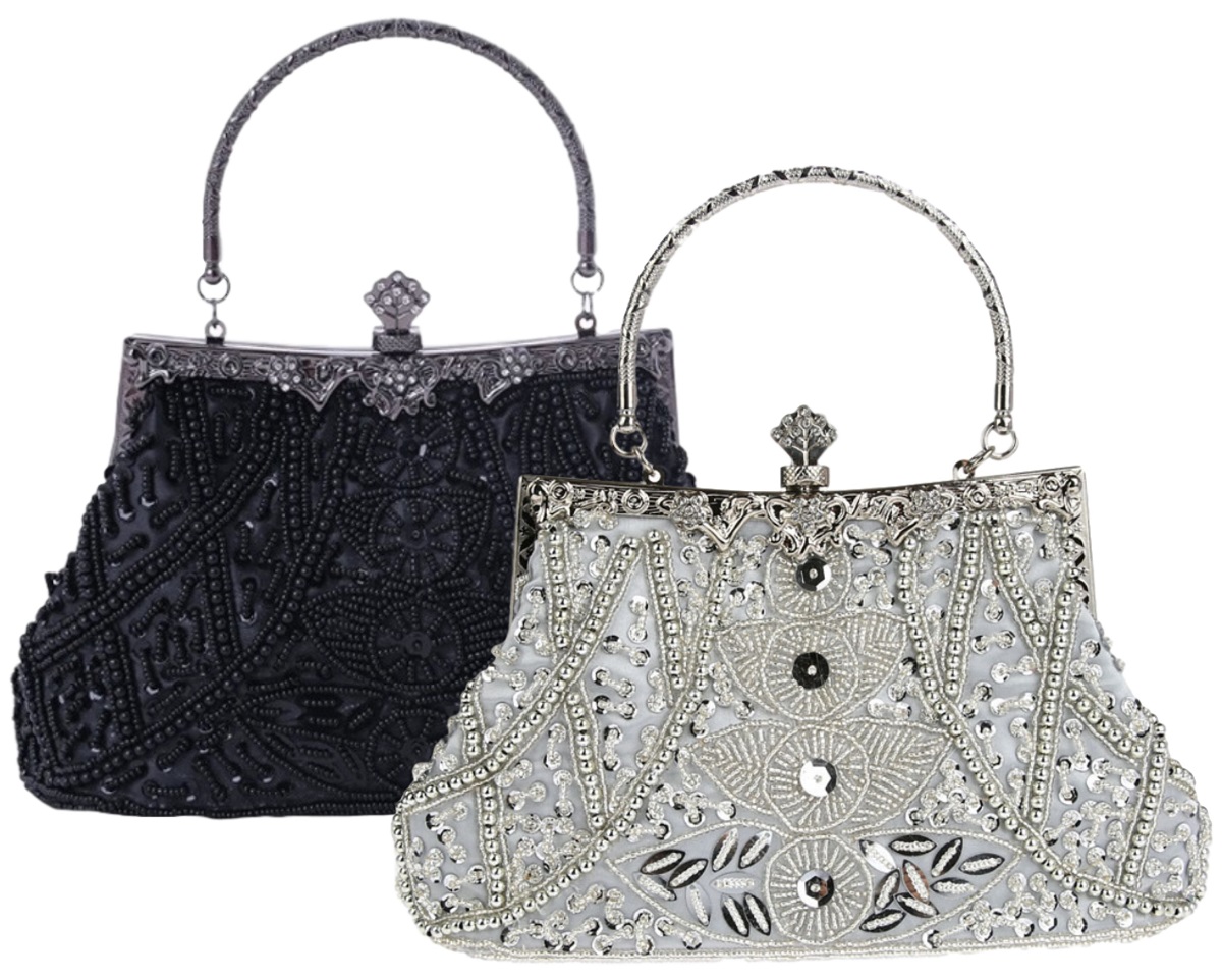 Through The Russian Revolution/ペーパーバッグ Vintage 80s Silver Snake Chain Handle Leather Evening Bag